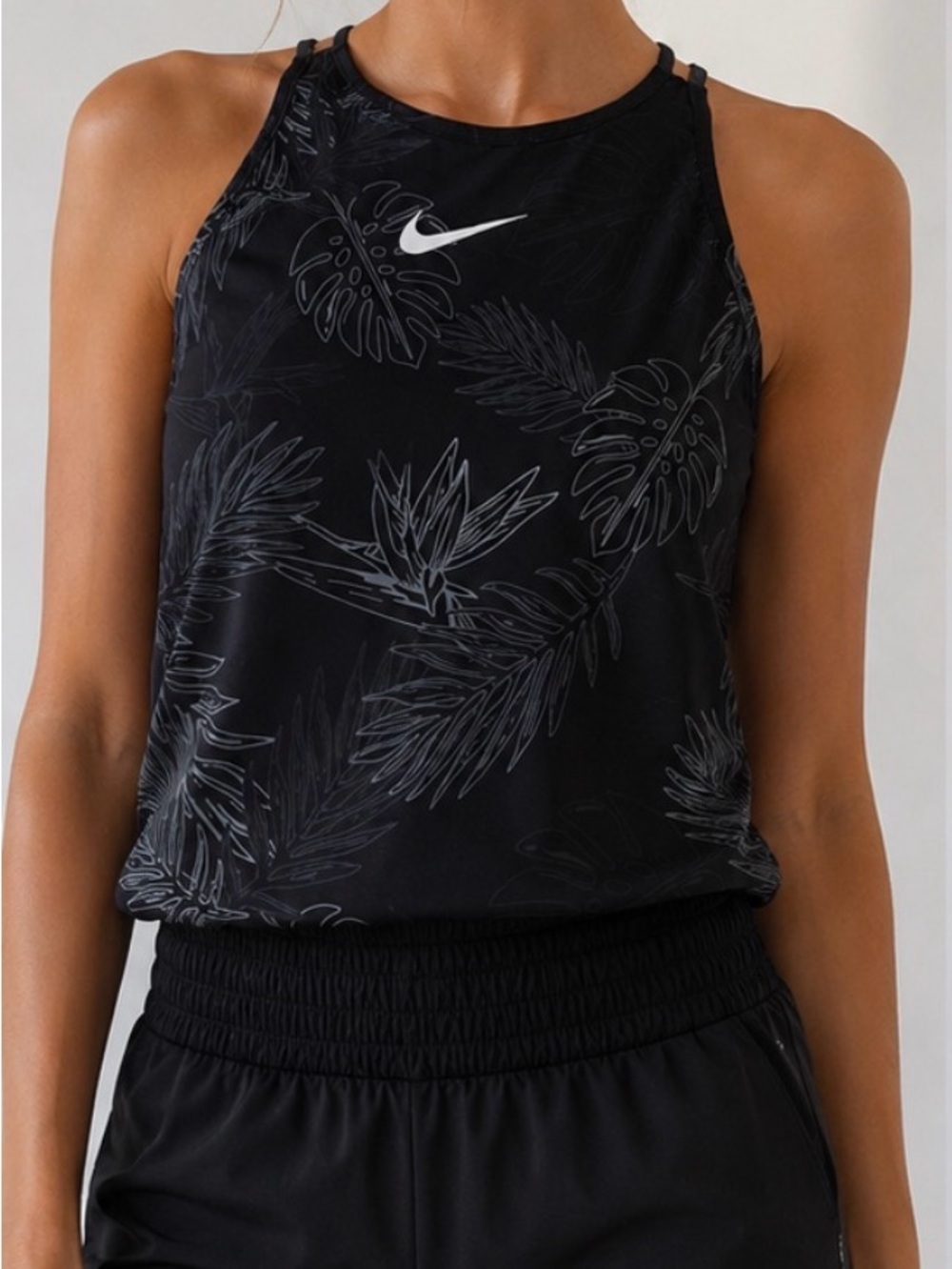 Nike Black & White Tropical-Print Racerback Tank